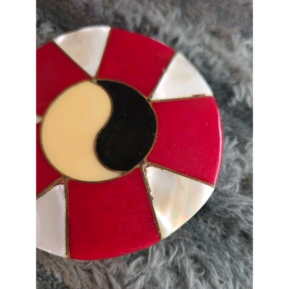 MOD 70s ART Belt Buckel Ying Yang Mother Of Pearl Black Cream Red Retro Hippie main image 4